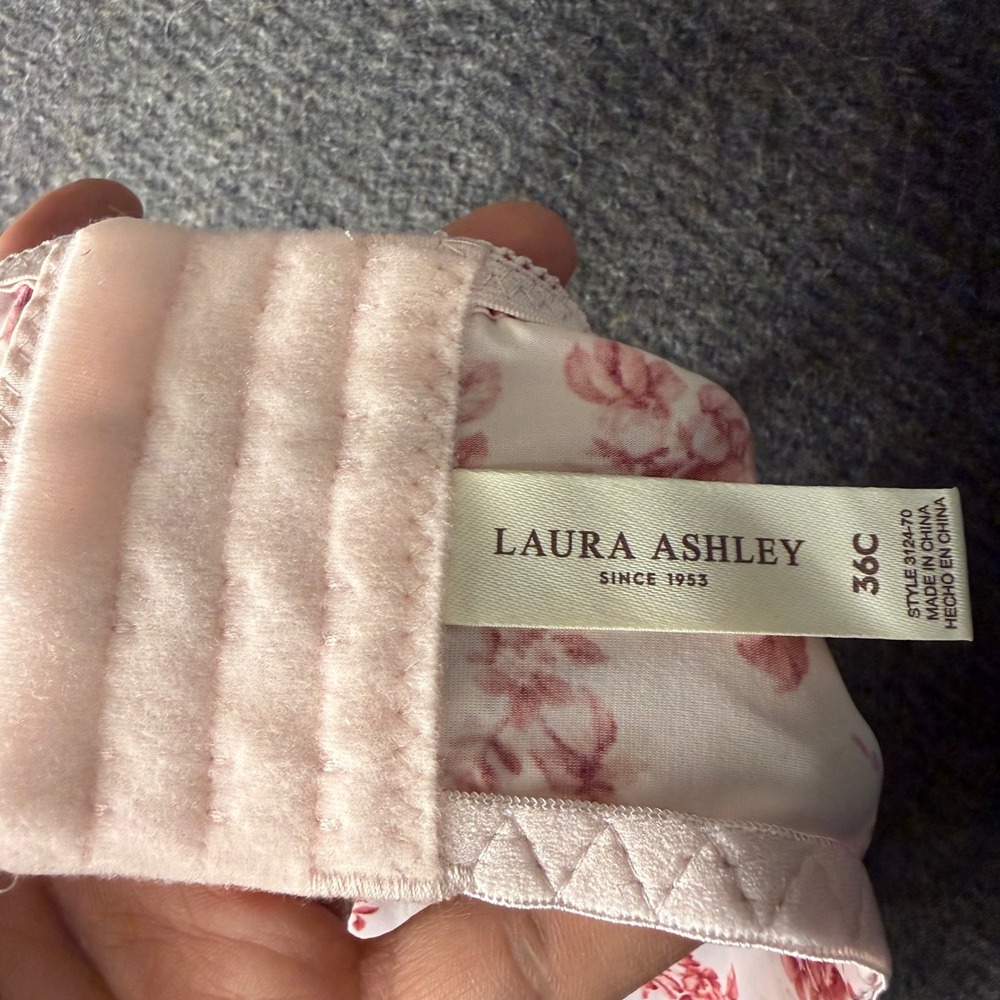 Laura Ashley Floral Push Up Bra‎ 36C Pink Red Rose Lace Longline - Picture 5 of 6